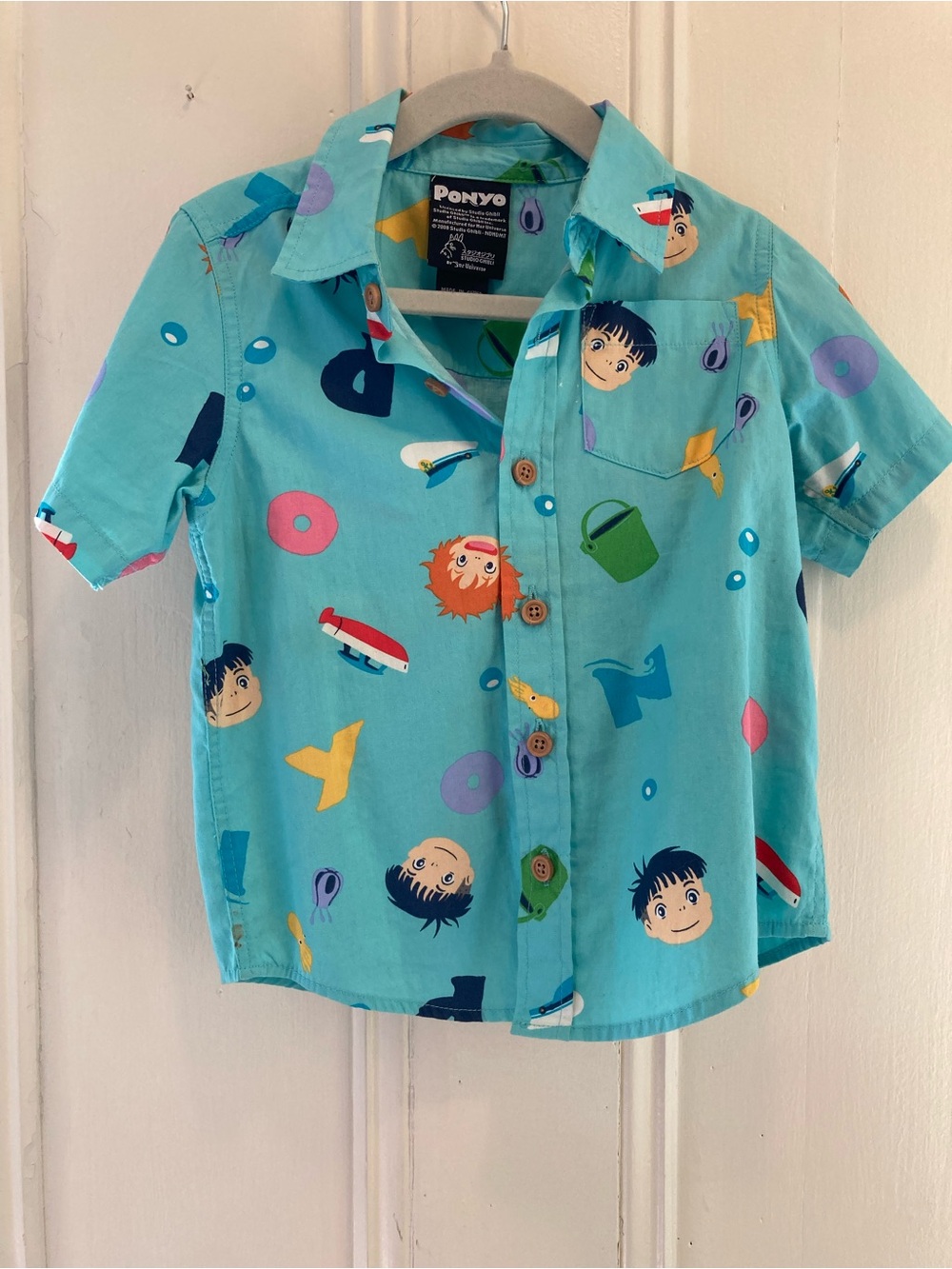 3 for $20 Studio Ghibli Ponyo Aqua Short-Sleeve Button-Down Kids Shirt
